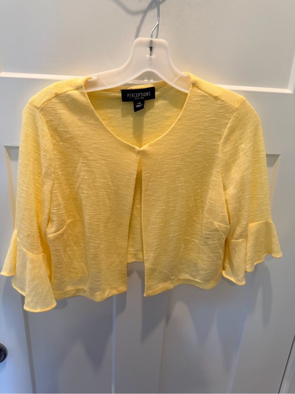Perceptions Petite PM Yellow Open Front Cardigan Bell Sleeve Lightweight
